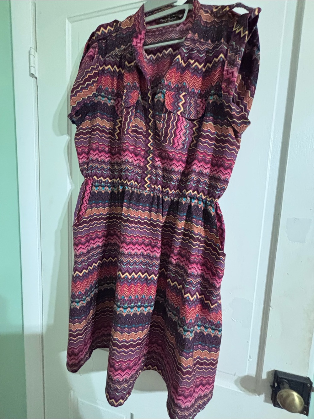 Speed Control Zigzag Print Top in Burgundy, Teal & Yellow